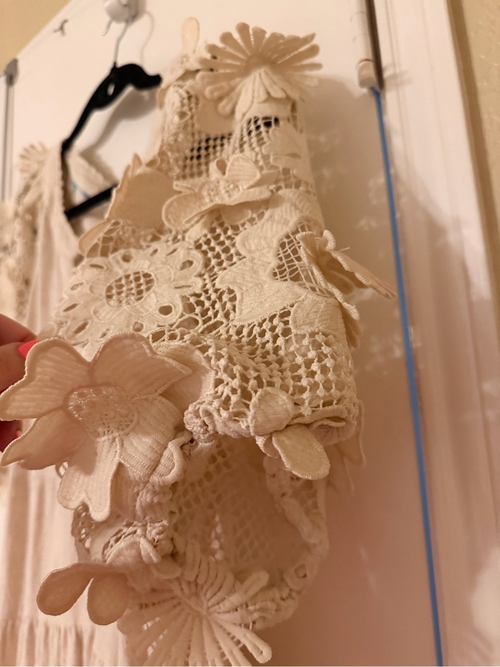 Umgee Cream Crochet Sleeve Tiered linen-blend Dress - Picture 2 of 6